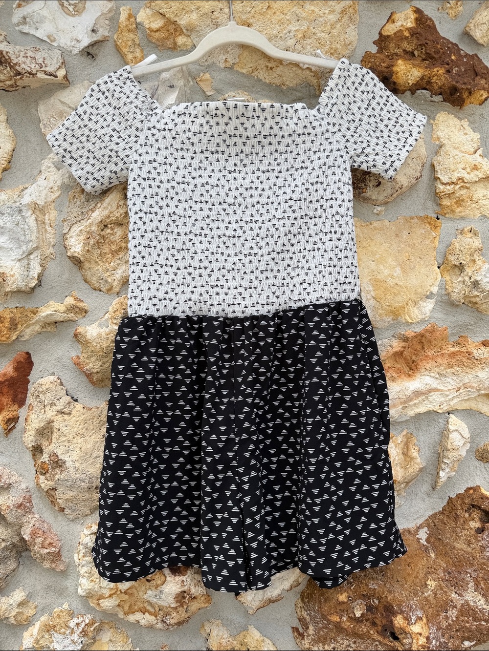 Mimi chica romper smocked pockets geometric abstract